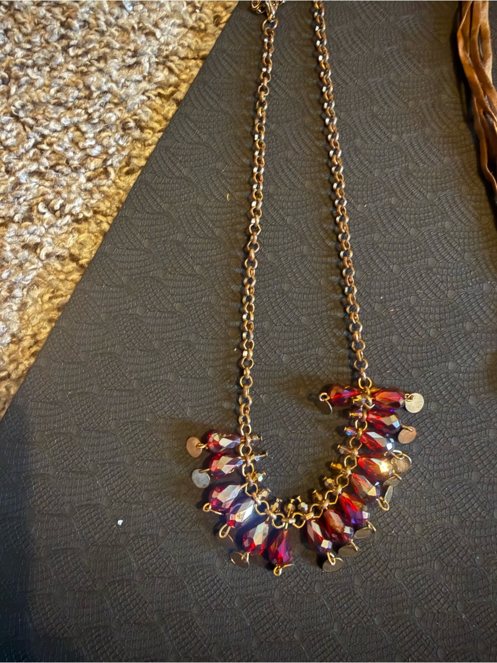 Gold Chain Necklace with Red Crystal Drops 15